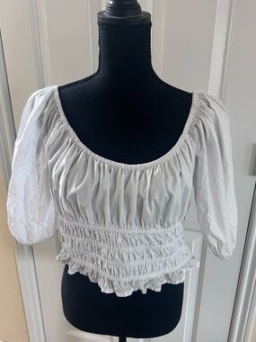 American Eagle Outfitters White Smocked Puff Sleeve Top. Size large